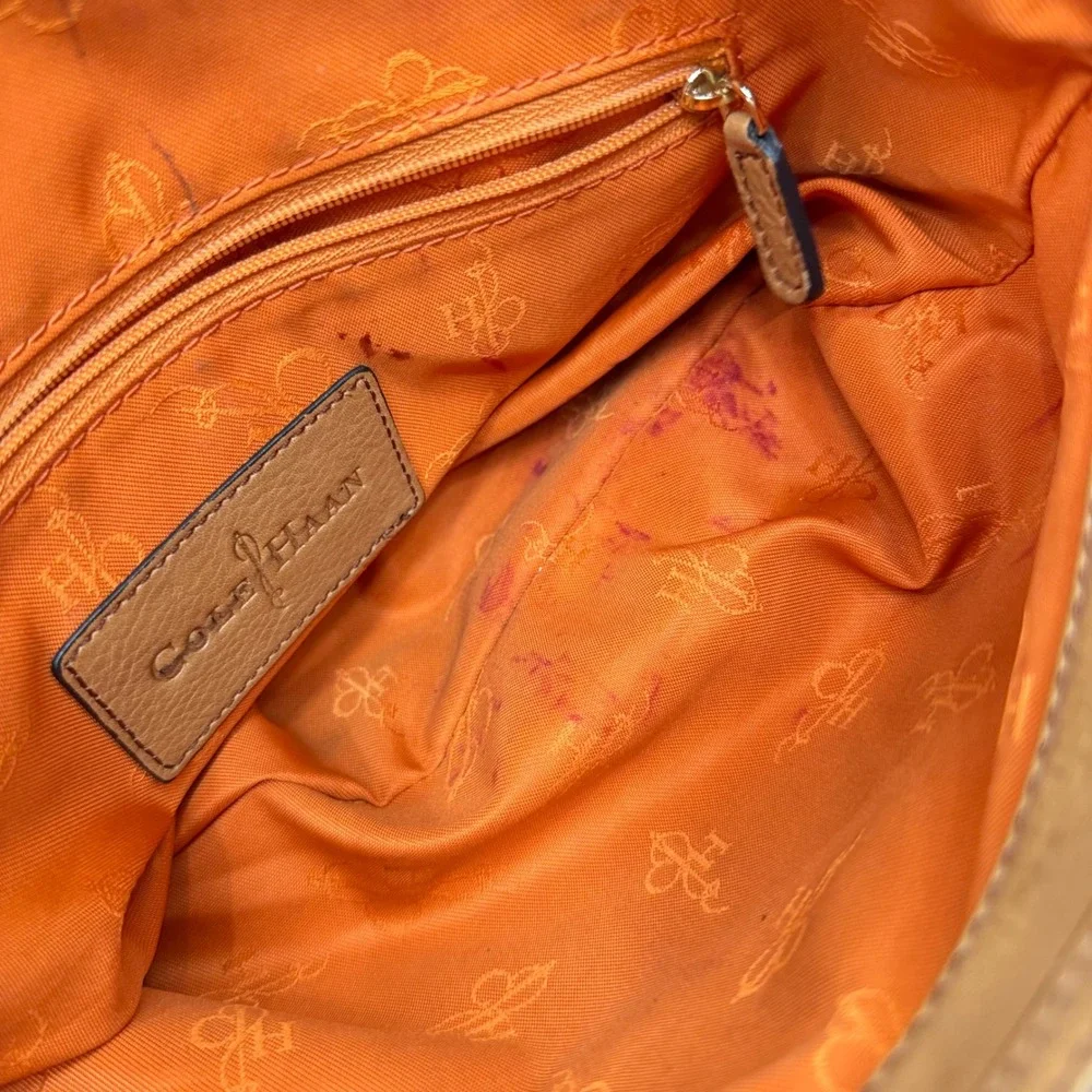 Cole Haan Woven Leather Doctor Satchel Bag Cognac Genevieve Y2K Boho Festival